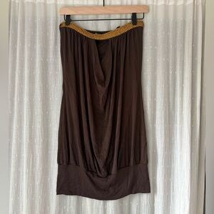 Y2K Style Sky Brown Strapless Dress with Gold Accents